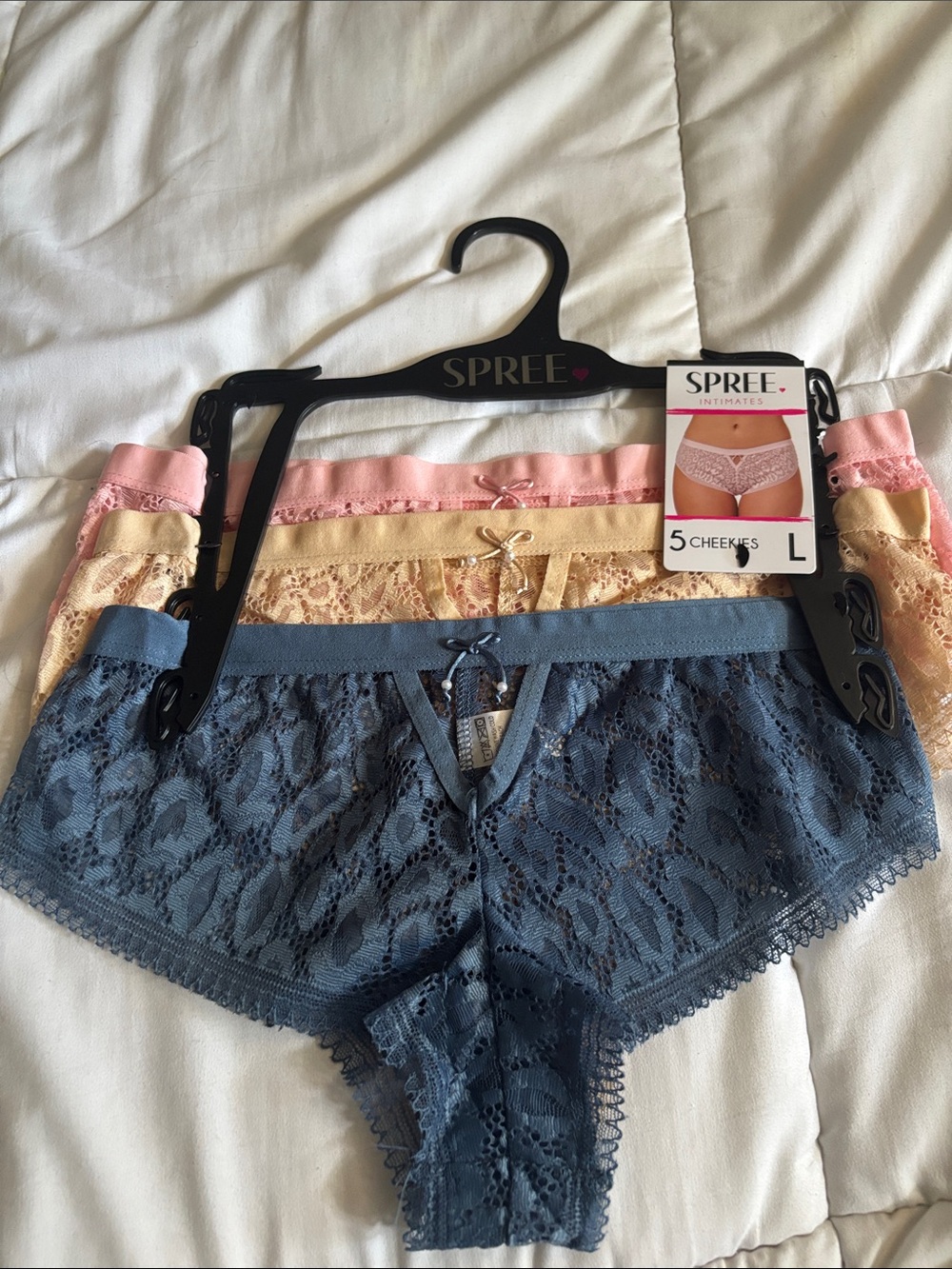 SPREE Lace Cheekies 3-Pack — Pink, Cream, Blue (Large)